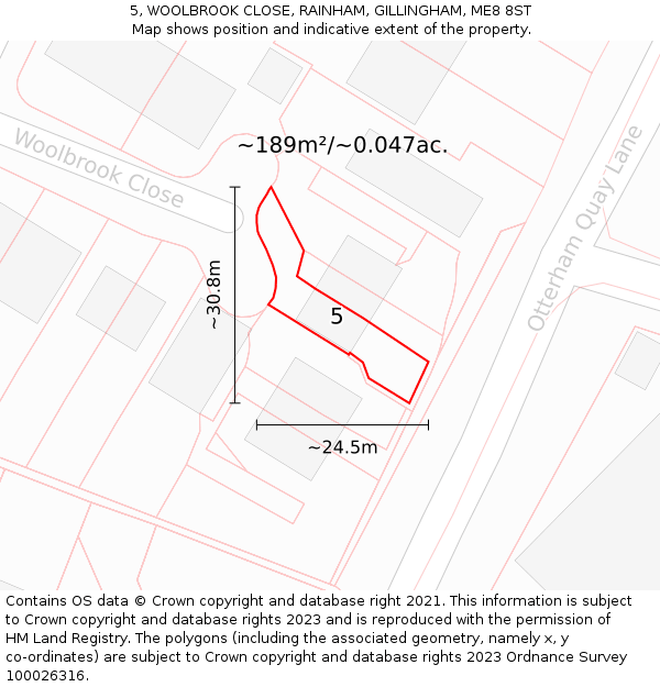 5, WOOLBROOK CLOSE, RAINHAM, GILLINGHAM, ME8 8ST: Plot and title map