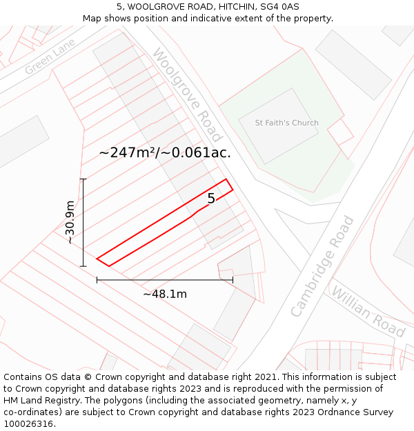 5, WOOLGROVE ROAD, HITCHIN, SG4 0AS: Plot and title map