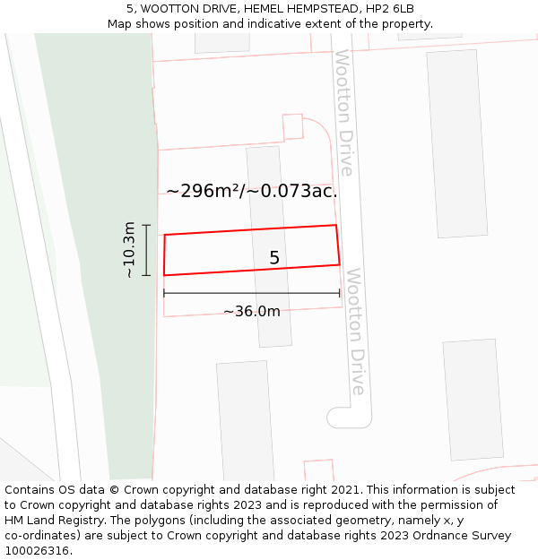 5, WOOTTON DRIVE, HEMEL HEMPSTEAD, HP2 6LB: Plot and title map