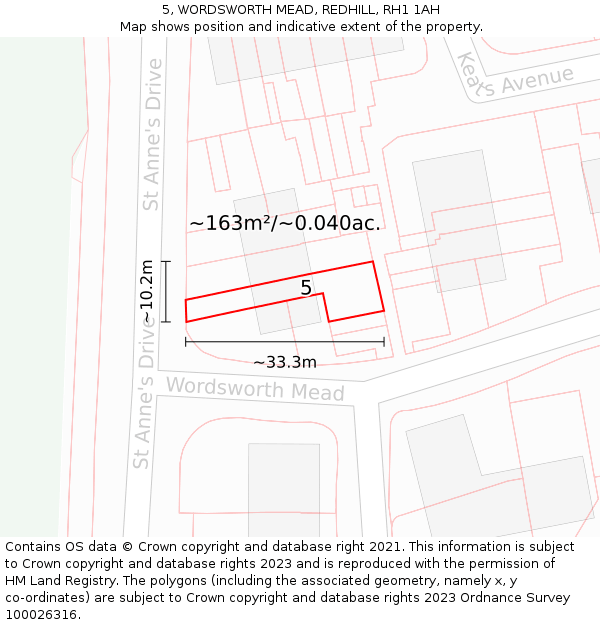5, WORDSWORTH MEAD, REDHILL, RH1 1AH: Plot and title map