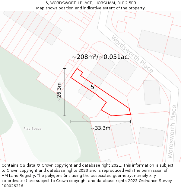 5, WORDSWORTH PLACE, HORSHAM, RH12 5PR: Plot and title map