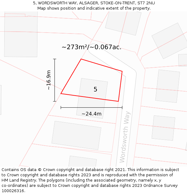 5, WORDSWORTH WAY, ALSAGER, STOKE-ON-TRENT, ST7 2NU: Plot and title map