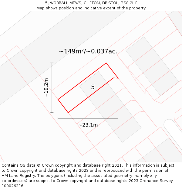 5, WORRALL MEWS, CLIFTON, BRISTOL, BS8 2HF: Plot and title map