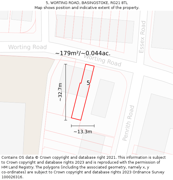 5, WORTING ROAD, BASINGSTOKE, RG21 8TL: Plot and title map