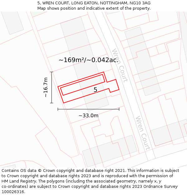 5, WREN COURT, LONG EATON, NOTTINGHAM, NG10 3AG: Plot and title map