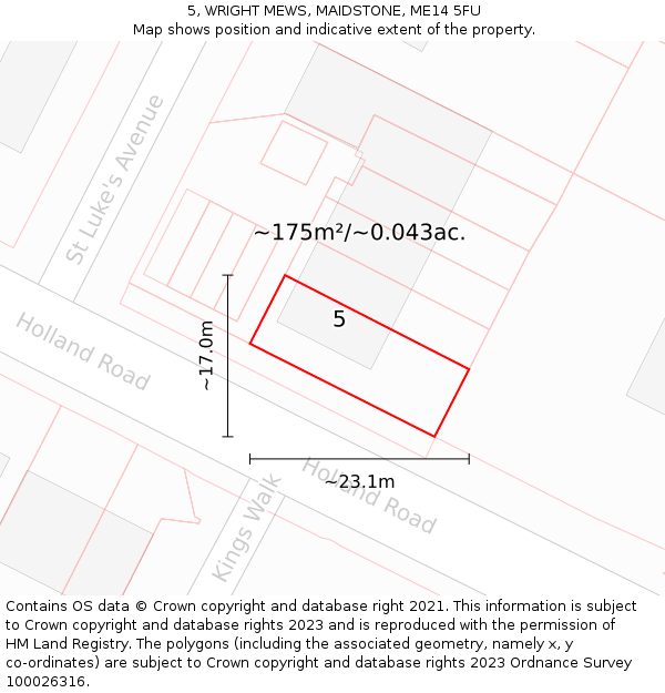 5, WRIGHT MEWS, MAIDSTONE, ME14 5FU: Plot and title map