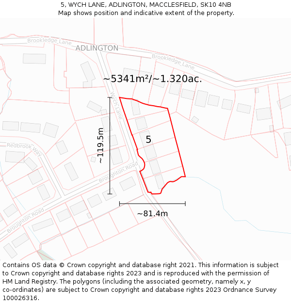 5, WYCH LANE, ADLINGTON, MACCLESFIELD, SK10 4NB: Plot and title map