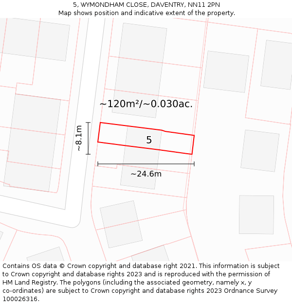 5, WYMONDHAM CLOSE, DAVENTRY, NN11 2PN: Plot and title map