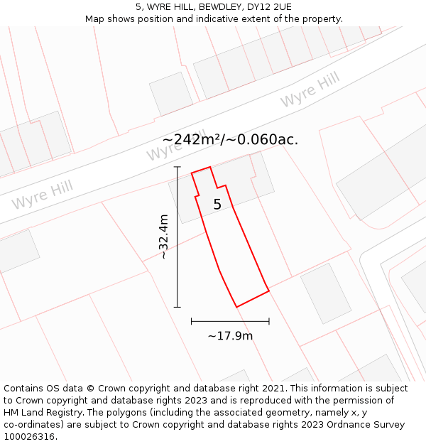 5, WYRE HILL, BEWDLEY, DY12 2UE: Plot and title map