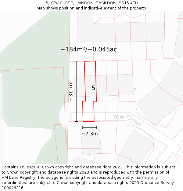 5, YEW CLOSE, LAINDON, BASILDON, SS15 4EU: Plot and title map