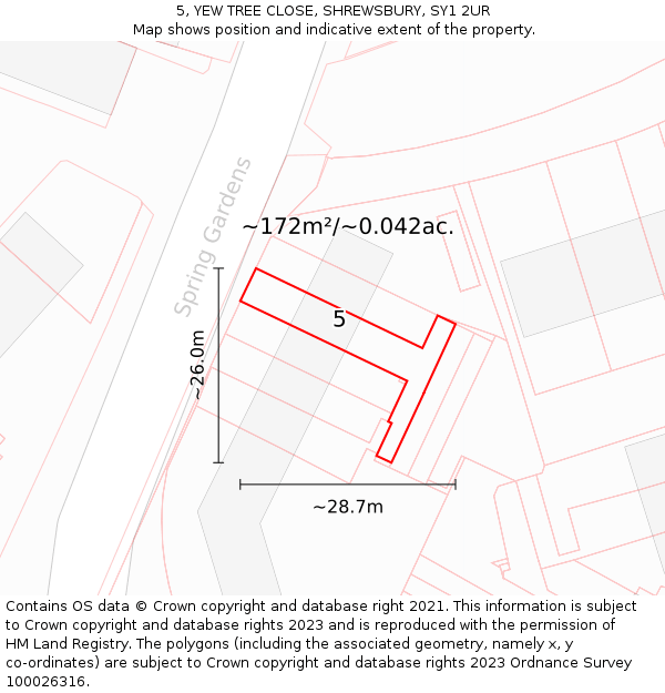 5, YEW TREE CLOSE, SHREWSBURY, SY1 2UR: Plot and title map
