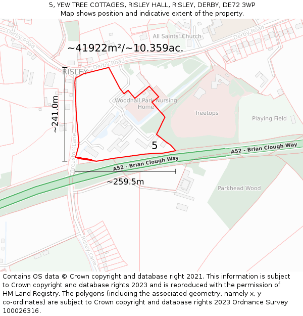 5, YEW TREE COTTAGES, RISLEY HALL, RISLEY, DERBY, DE72 3WP: Plot and title map