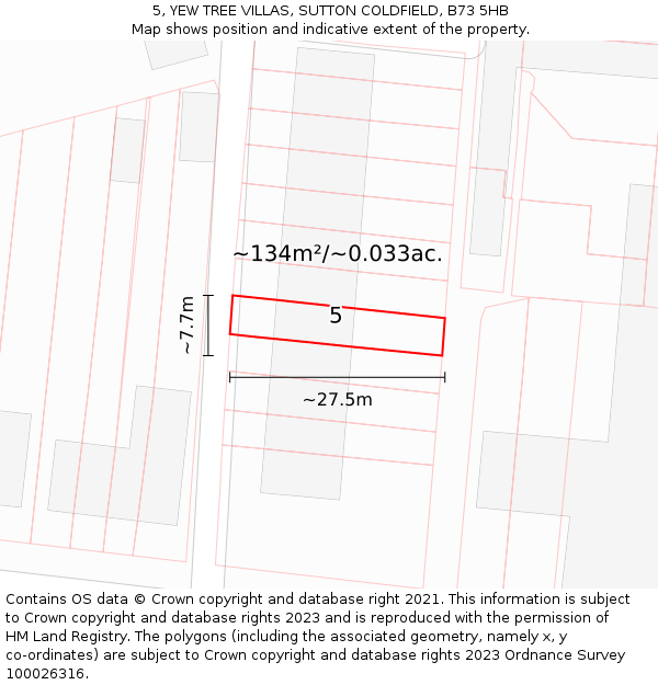 5, YEW TREE VILLAS, SUTTON COLDFIELD, B73 5HB: Plot and title map