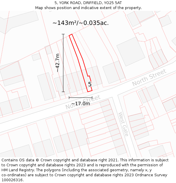 5, YORK ROAD, DRIFFIELD, YO25 5AT: Plot and title map