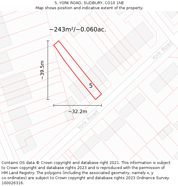 5, YORK ROAD, SUDBURY, CO10 1NE: Plot and title map