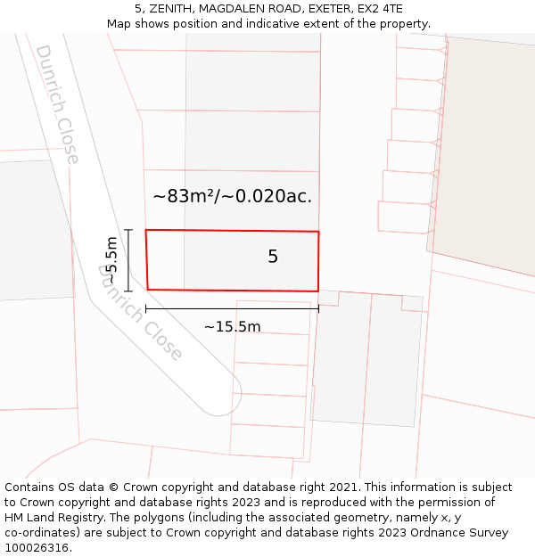 5, ZENITH, MAGDALEN ROAD, EXETER, EX2 4TE: Plot and title map
