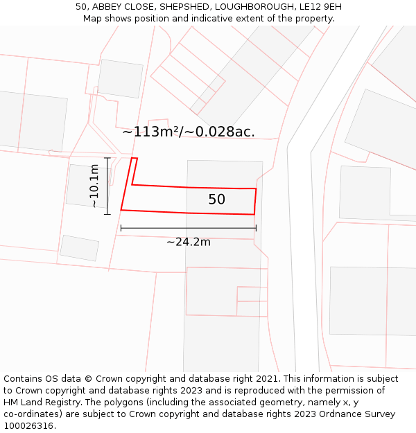 50, ABBEY CLOSE, SHEPSHED, LOUGHBOROUGH, LE12 9EH: Plot and title map