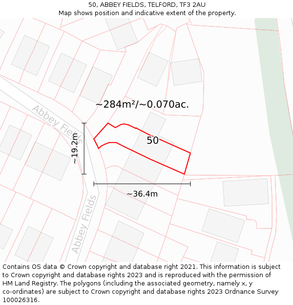 50, ABBEY FIELDS, TELFORD, TF3 2AU: Plot and title map