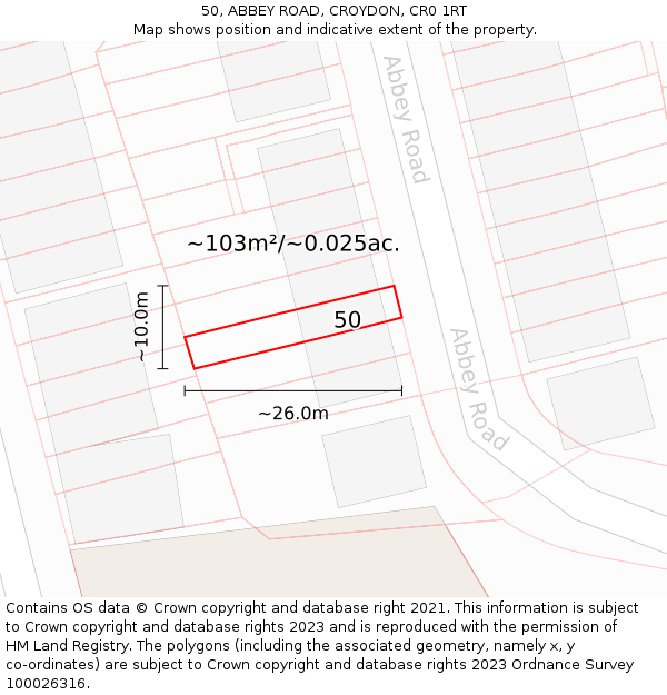 50, ABBEY ROAD, CROYDON, CR0 1RT: Plot and title map