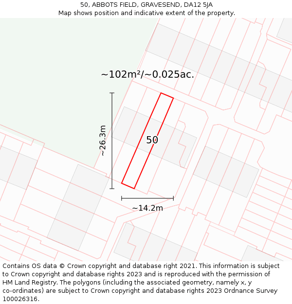 50, ABBOTS FIELD, GRAVESEND, DA12 5JA: Plot and title map