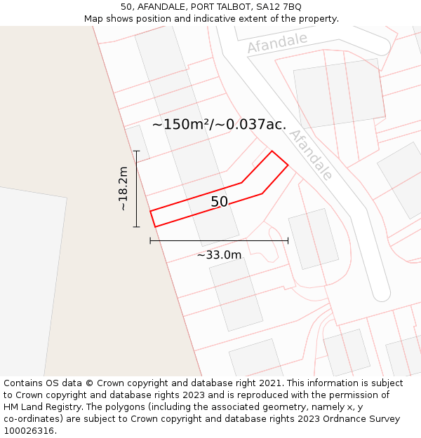 50, AFANDALE, PORT TALBOT, SA12 7BQ: Plot and title map