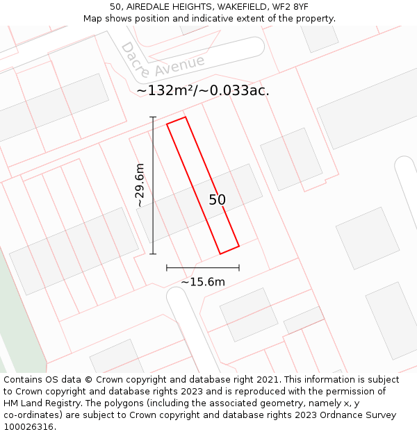 50, AIREDALE HEIGHTS, WAKEFIELD, WF2 8YF: Plot and title map