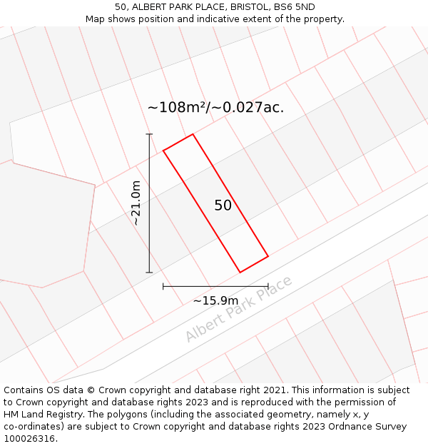 50, ALBERT PARK PLACE, BRISTOL, BS6 5ND: Plot and title map