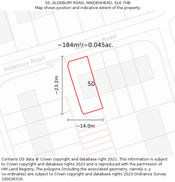 50, ALDEBURY ROAD, MAIDENHEAD, SL6 7HB: Plot and title map