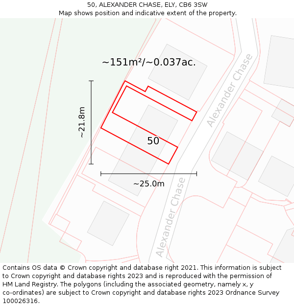 50, ALEXANDER CHASE, ELY, CB6 3SW: Plot and title map