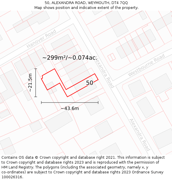 50, ALEXANDRA ROAD, WEYMOUTH, DT4 7QQ: Plot and title map