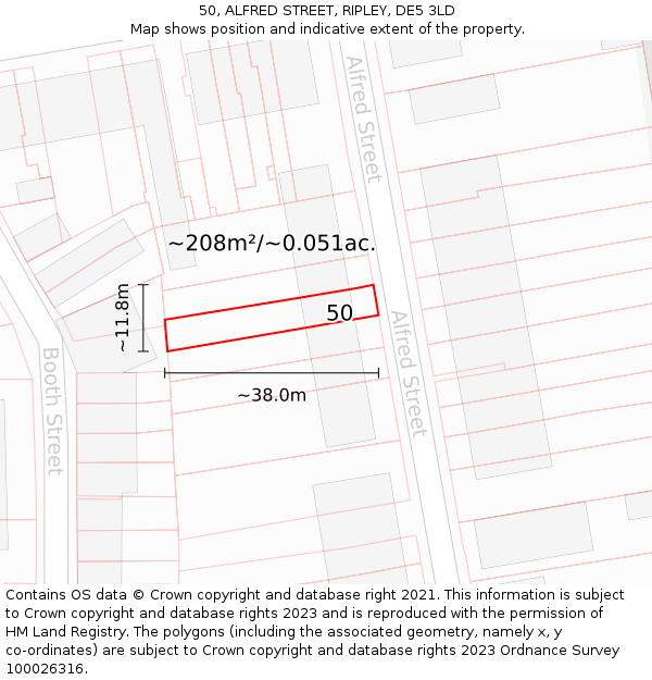 50, ALFRED STREET, RIPLEY, DE5 3LD: Plot and title map