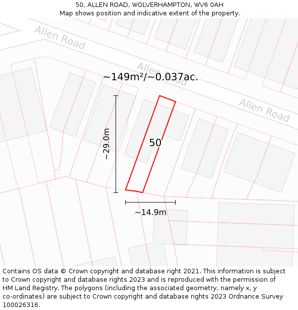 50, ALLEN ROAD, WOLVERHAMPTON, WV6 0AH: Plot and title map