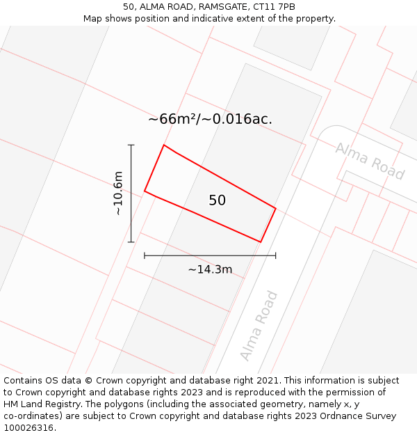 50, ALMA ROAD, RAMSGATE, CT11 7PB: Plot and title map