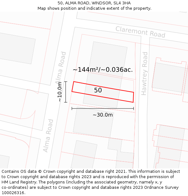 50, ALMA ROAD, WINDSOR, SL4 3HA: Plot and title map