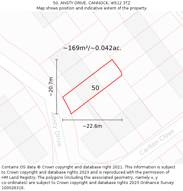 50, ANSTY DRIVE, CANNOCK, WS12 3TZ: Plot and title map