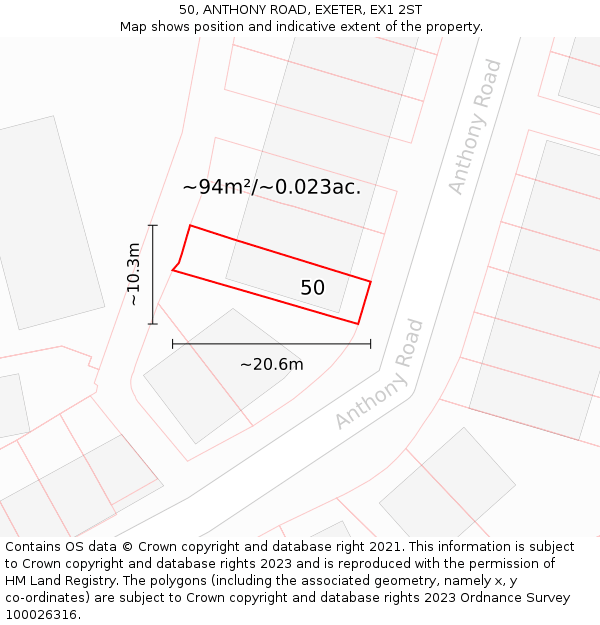 50, ANTHONY ROAD, EXETER, EX1 2ST: Plot and title map