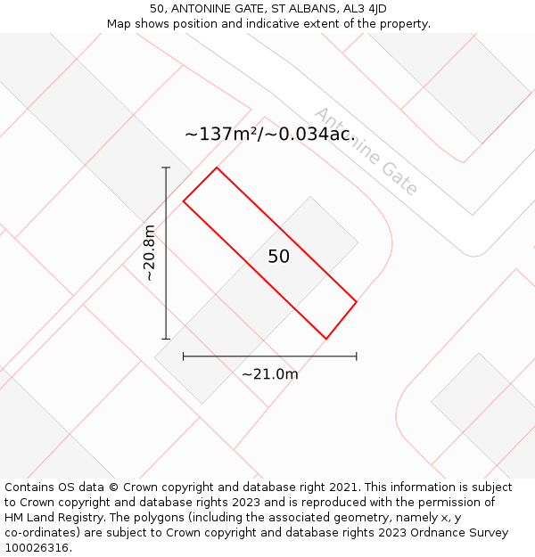 50, ANTONINE GATE, ST ALBANS, AL3 4JD: Plot and title map