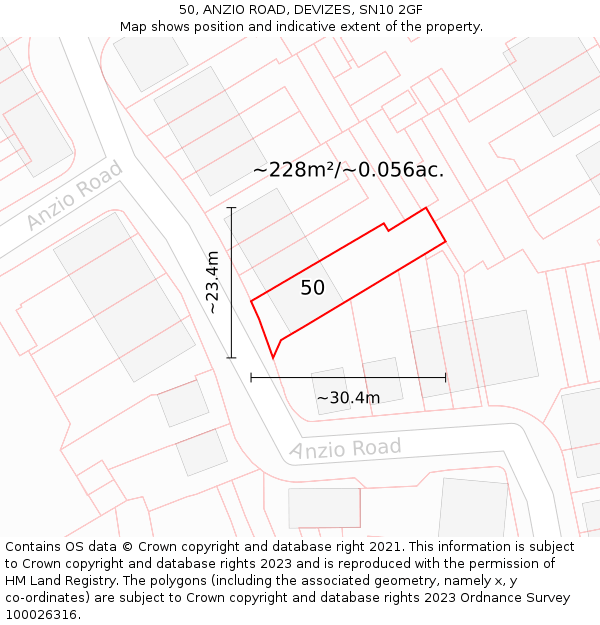 50, ANZIO ROAD, DEVIZES, SN10 2GF: Plot and title map