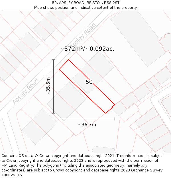 50, APSLEY ROAD, BRISTOL, BS8 2ST: Plot and title map