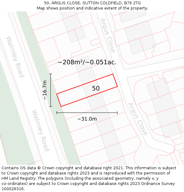 50, ARGUS CLOSE, SUTTON COLDFIELD, B76 2TG: Plot and title map