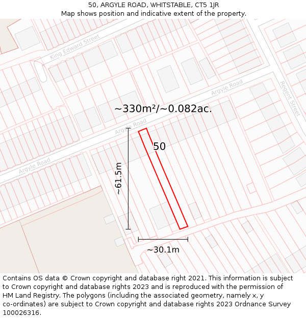 50, ARGYLE ROAD, WHITSTABLE, CT5 1JR: Plot and title map