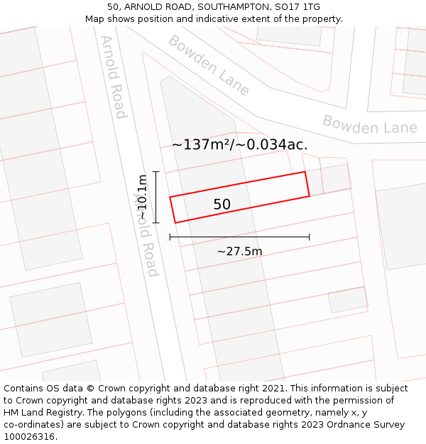 50, ARNOLD ROAD, SOUTHAMPTON, SO17 1TG: Plot and title map