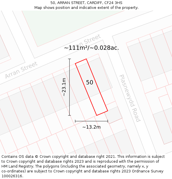 50, ARRAN STREET, CARDIFF, CF24 3HS: Plot and title map