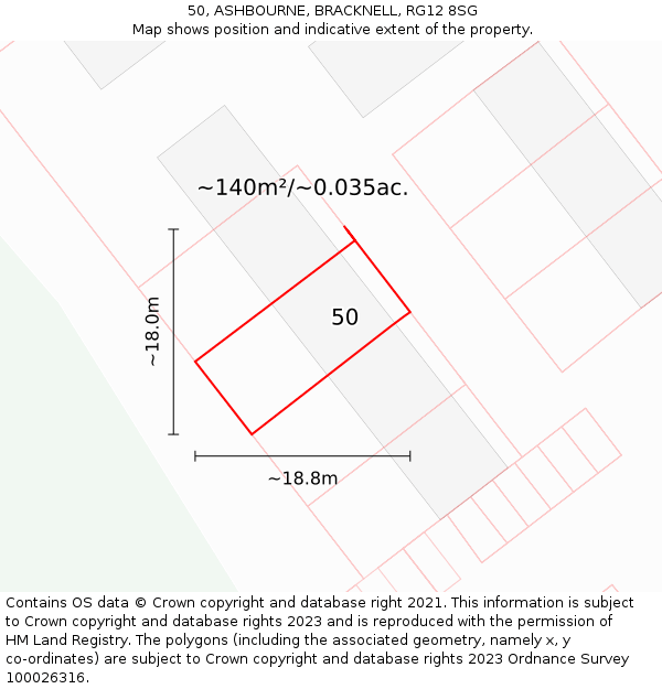50, ASHBOURNE, BRACKNELL, RG12 8SG: Plot and title map