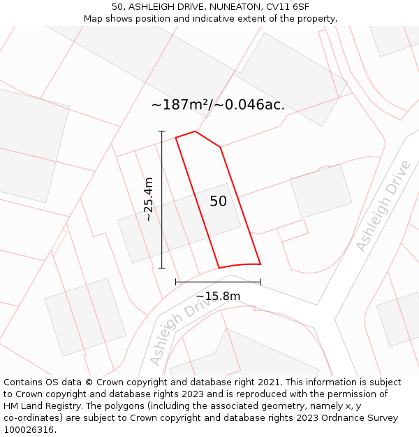 50, ASHLEIGH DRIVE, NUNEATON, CV11 6SF: Plot and title map