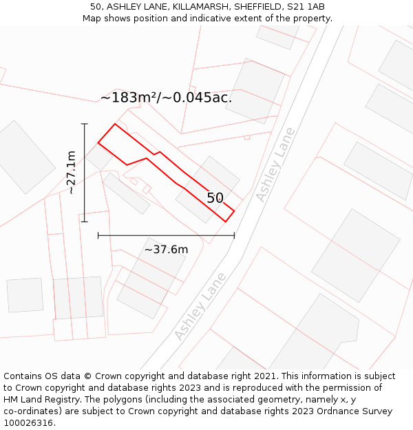 50, ASHLEY LANE, KILLAMARSH, SHEFFIELD, S21 1AB: Plot and title map