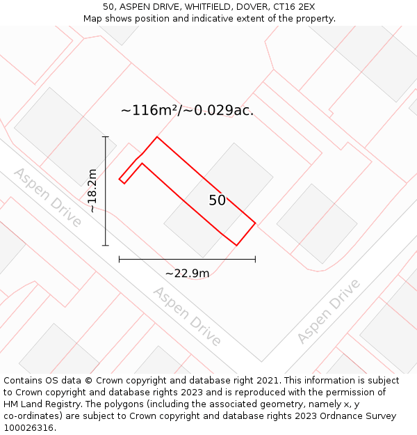 50, ASPEN DRIVE, WHITFIELD, DOVER, CT16 2EX: Plot and title map
