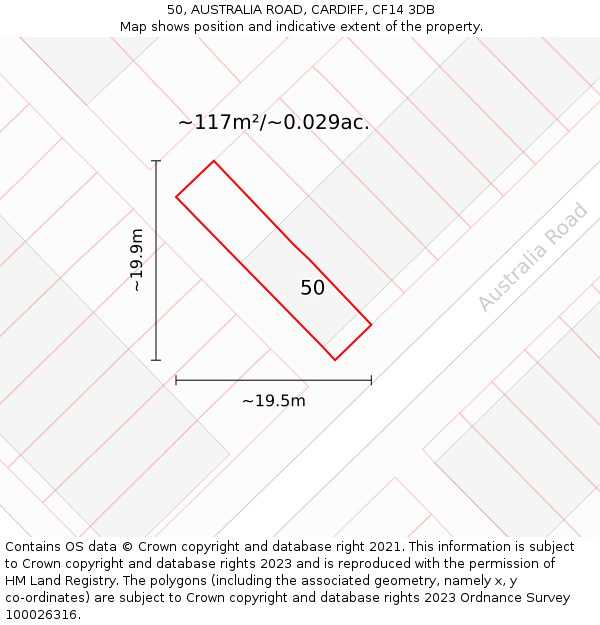 50, AUSTRALIA ROAD, CARDIFF, CF14 3DB: Plot and title map