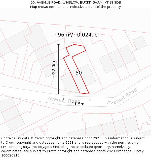 50, AVENUE ROAD, WINSLOW, BUCKINGHAM, MK18 3DB: Plot and title map