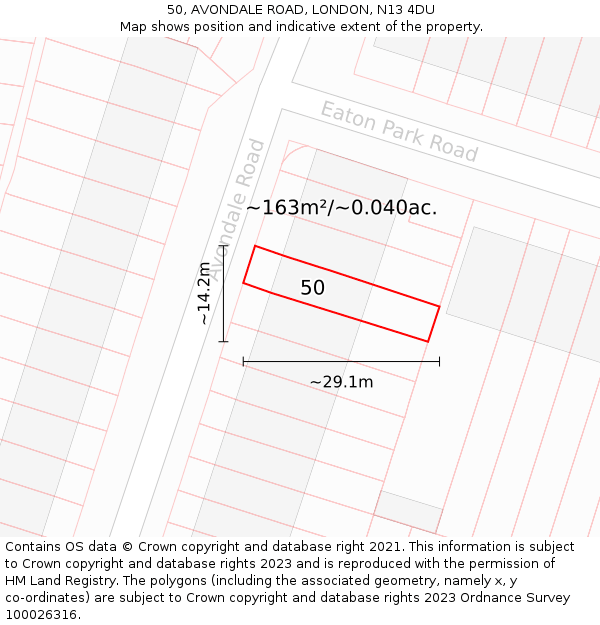 50, AVONDALE ROAD, LONDON, N13 4DU: Plot and title map